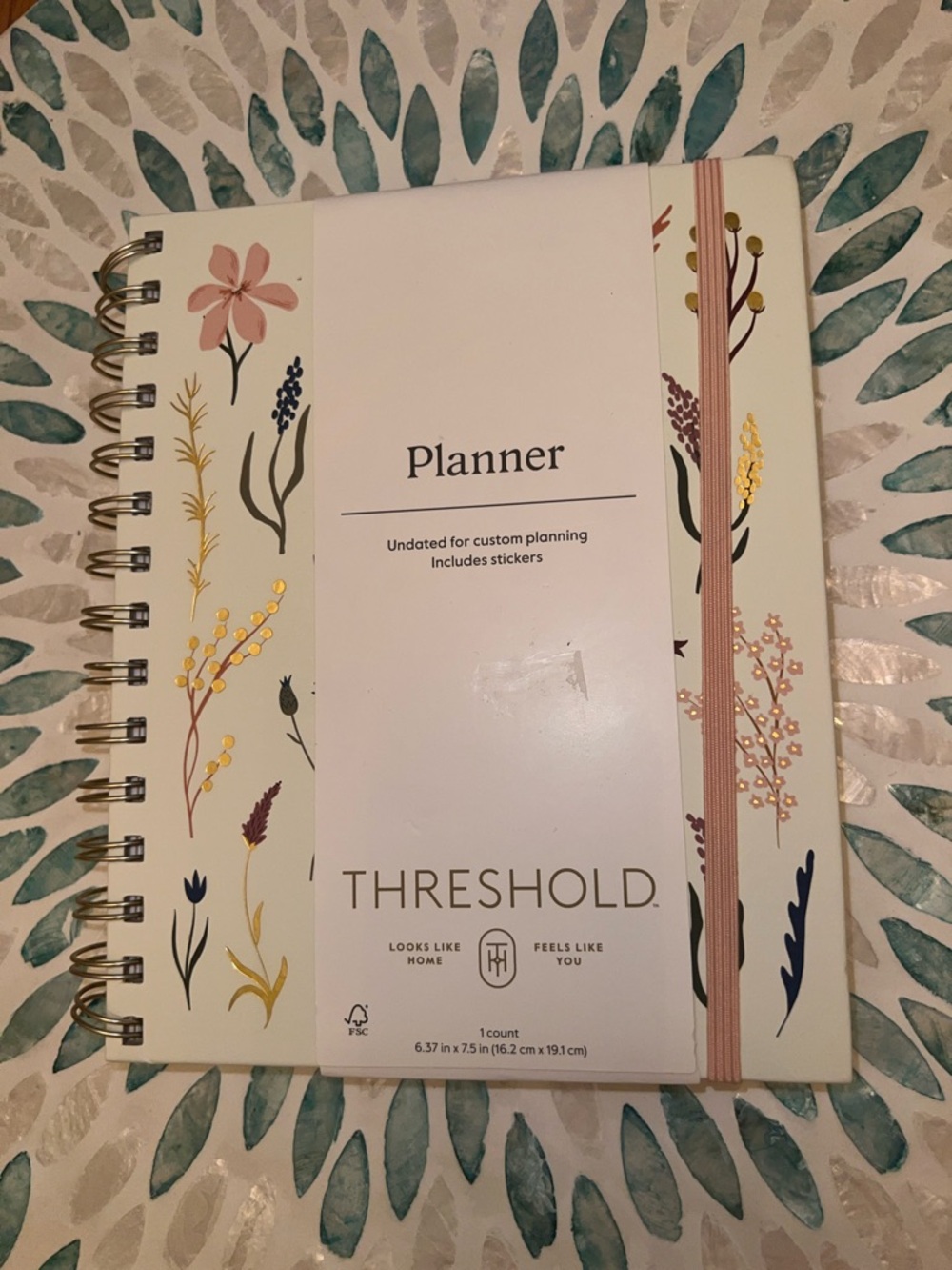 Threshold Cream Floral Planner with Pink Elastic and Gold Accents